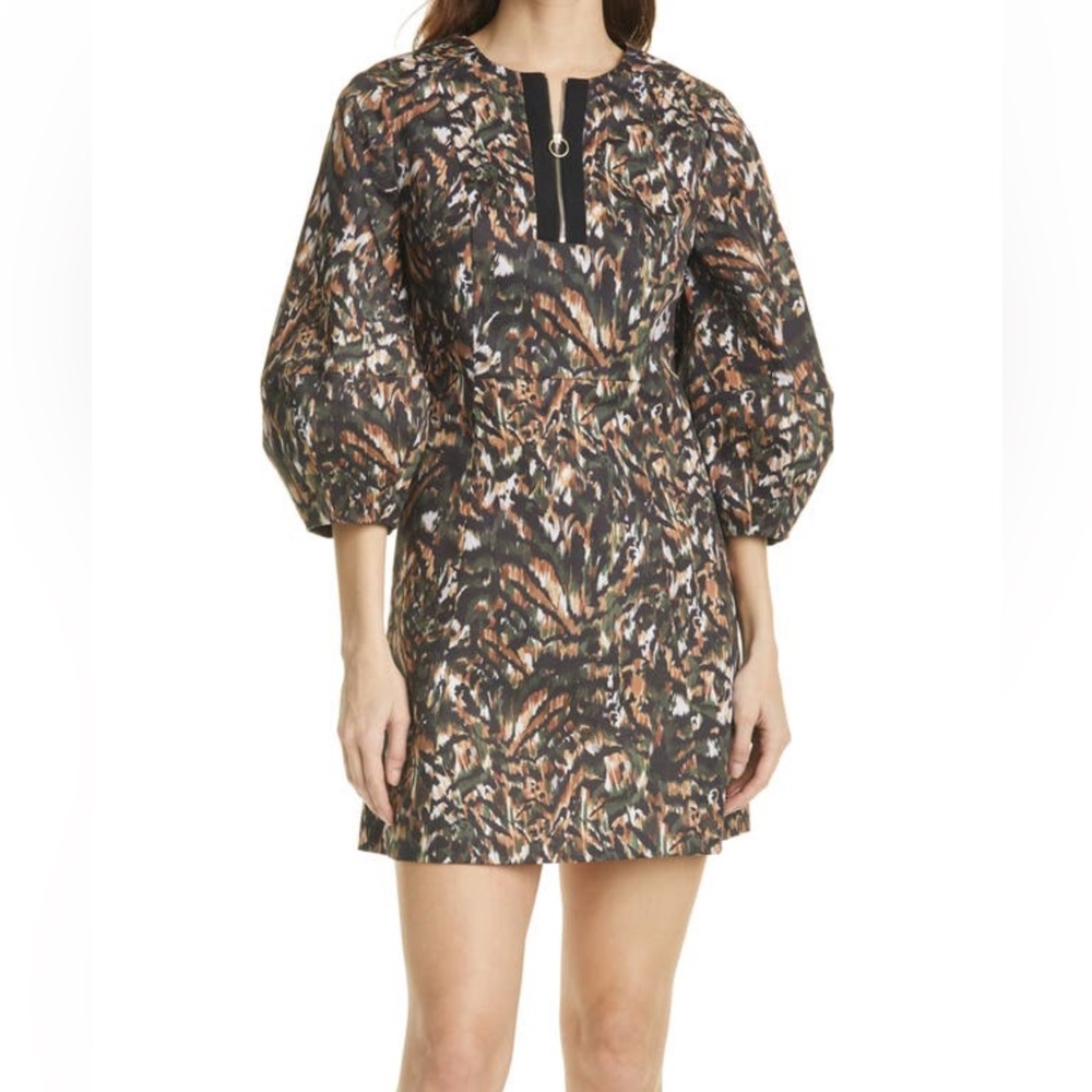Ted Baker Holiiy Animal Mix Print Balloon Sleeve Stretch Cotton Dress Size 1